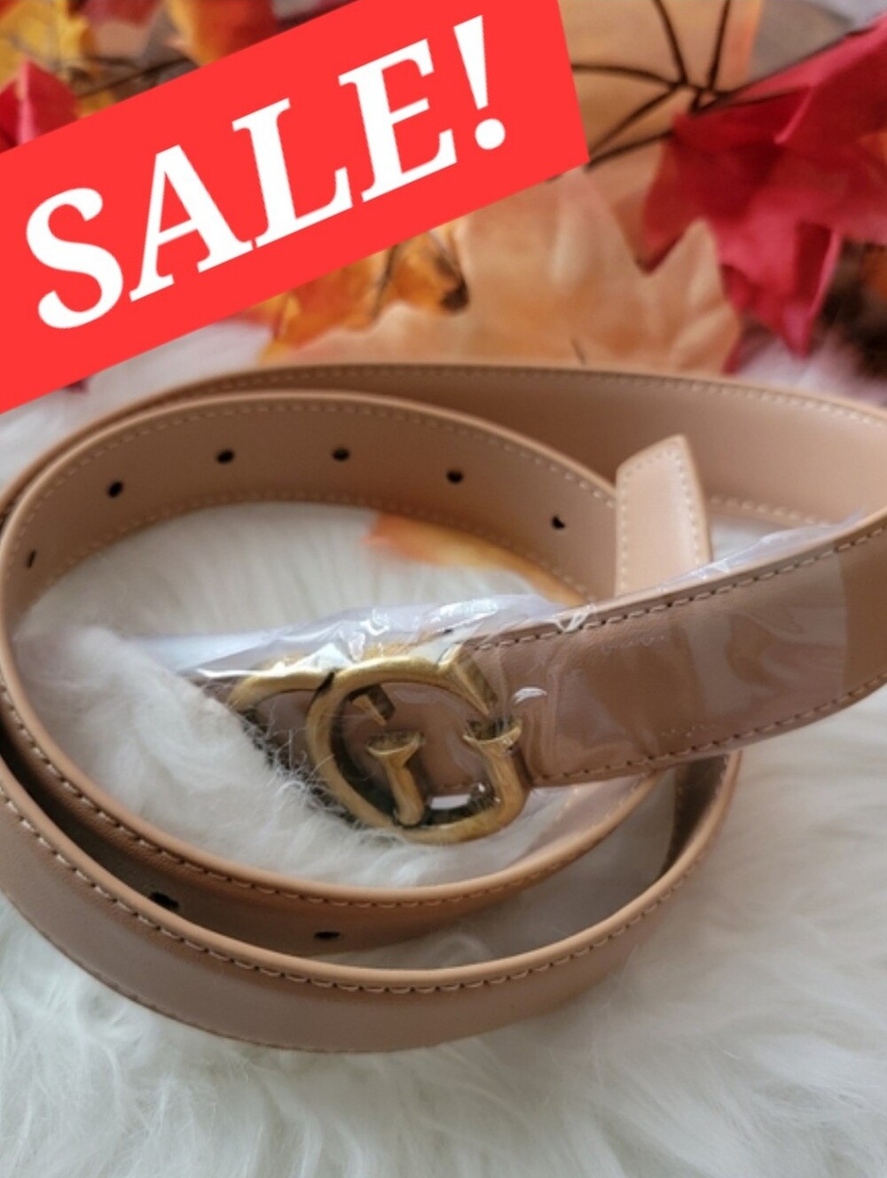 🔴58 Sale!! Elegant Pink Vegan Leather Belt with Gold Buckle